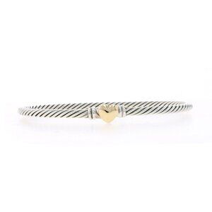 David Yurman Classic Cable Heart Bangle Bracelet 6 1/2" - Sterling 925 Gold 18k